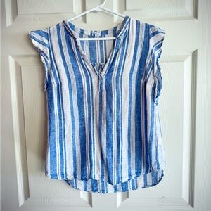 Old Navy Blue and White Striped Linen Cotton Blouse | M